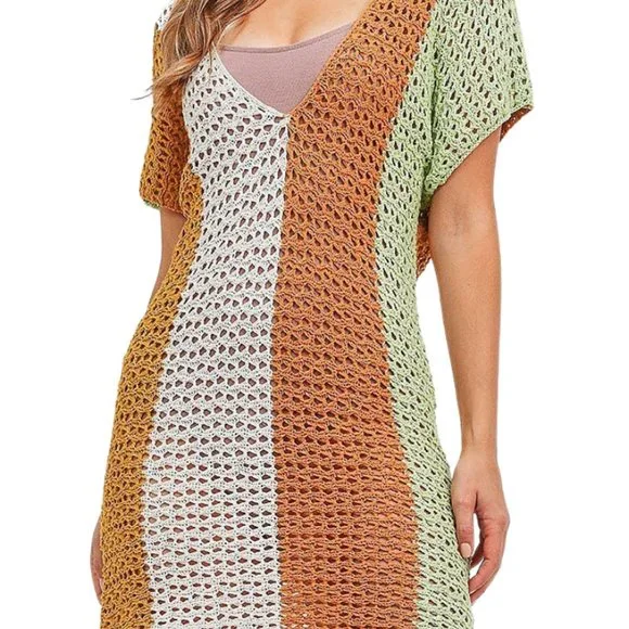 white christmas dresses Women's Crochet Color Block Maxi Knit Dress – Lucca Couture